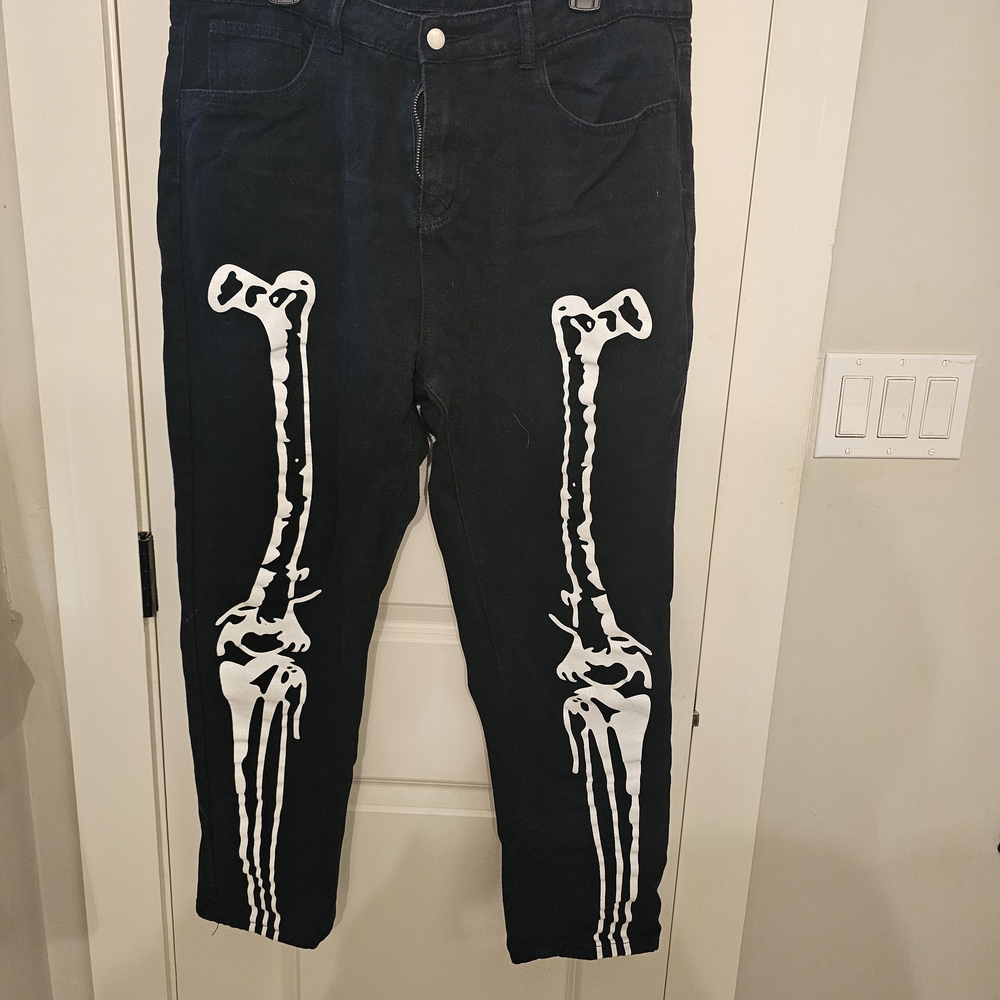 Black Jeans with White Skeleton Print